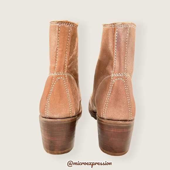 Frye Sabrina 6G GLAM Metallic Glittery Tan Combat Block Heel Lace Up Ankle Boot - Picture 14 of 16